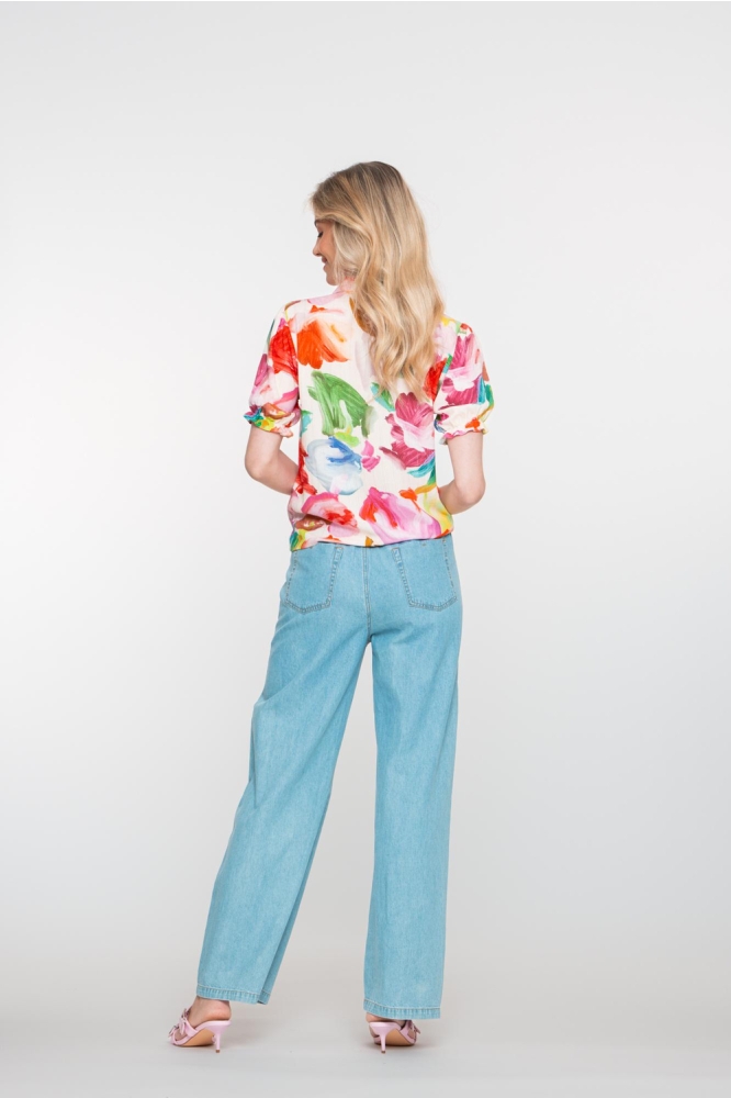 BLOUSE 53469 20 Off-White/Green/Pink